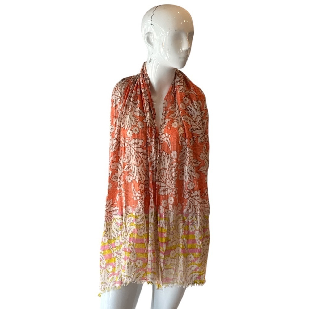 Loft Orange & Pink Multi Floral Cotton Scarf Sarong or Halter Top - Picture 2 of 13